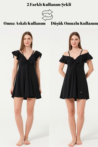 İYİBU Tesmay Women's Dress Swimsuit - 2 Different Ways to Wear, Ruffle Detail, Abundant Fit with Breast Pad Slip