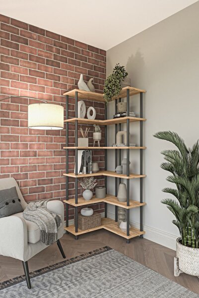 Mobitopya Çevir Kur Atlantik Çam Köşe Kitaplık | Çok Amaçlı Dekoratif Raf Ünitesi 71×74×177 Cm