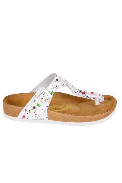 Moosefield Genuine Leather Printed White Women's Slippers