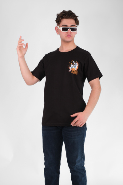 MODA Astronaut Printed and Space Themed Black T-Shirt