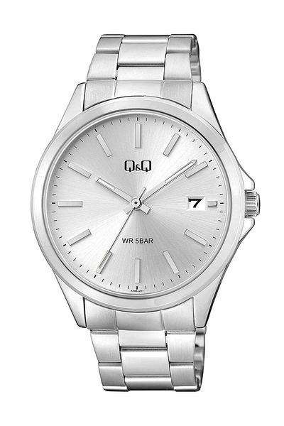 Q&Q Men's Watch with Silver Steel Band Calendar