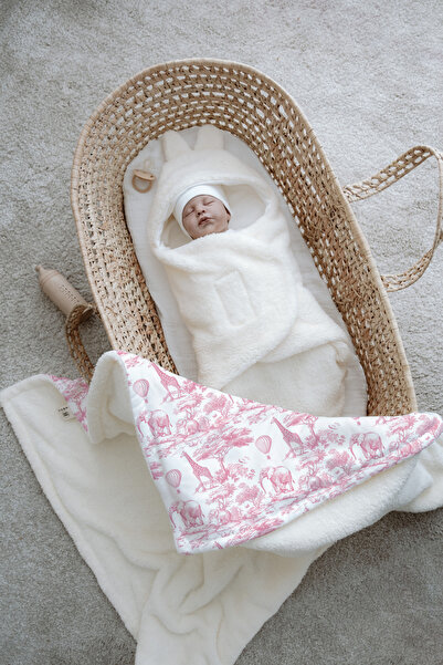 Tuğba Kuğu Peluş Kundak Ve Çift Yüz Battaniye - Pink Toile De Jouy