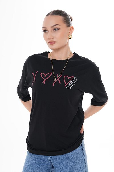 ŞİMAL Tricou oversize pentru damă, cu imprimeu în față, cu decolteu rotund 250114   -