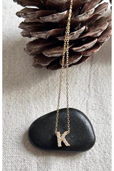 juleeco Taşlı K Harfi Gold Çelik Kolye