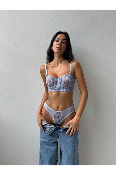 Cansoy Set sutien albastru fără capac cu imprimeu floral (693T)