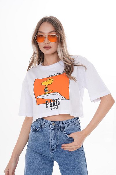 ŞİMAL Tricou casual de damă cu decolteu rotund cu imprimeu în față 250124   -