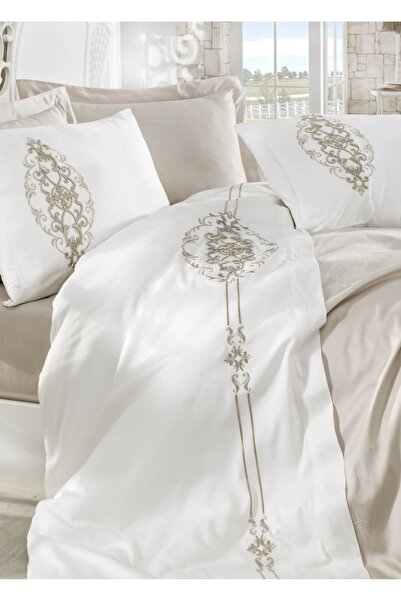 Dantela Σετ Παπλωματοθήκη Διπλής Κρεβατοκάμαρας από Κεντημένο Βαμβακερό Σατέν...