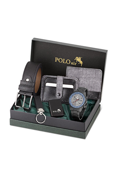 Polo Air Erkek Kemer Cüzdan Kartlık Çakmak Anahtarlık Kol Saati Hediyelik Kut...
