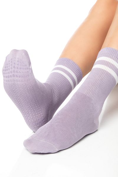 SAYSEZ Bamboo Women's Anti-Slip Sole Silicone Print Pilates Yoga Fitness Dance Activity Lilac Purple Tennis Sock