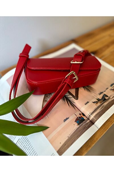ESNEVA Geantă de damă cu acoperire de culoare roșie, cu două compartimente separate, design simplu, de mână și de umăr.