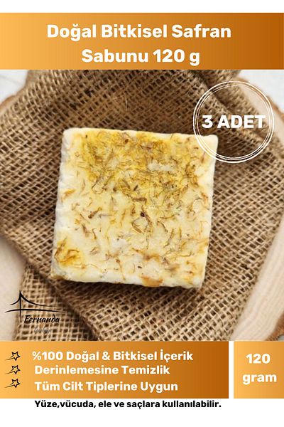 Fernanda 100% Natural Organic Saffron Soap Handmade Face Hair Body Skin Original Herbal 120 g - 3 Pieces