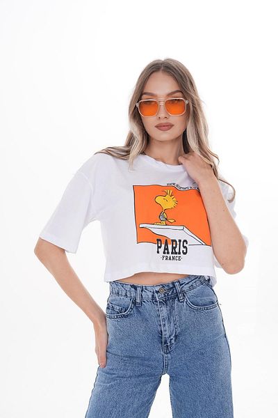 ŞİMAL Tricou casual de damă cu decolteu rotund cu imprimeu în față 250124   -