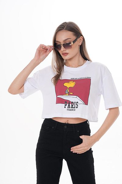 ŞİMAL Tricou casual de damă cu decolteu rotund cu imprimeu în față 250124   -