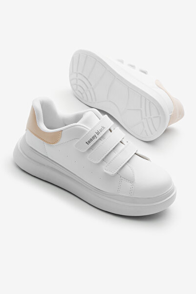 Tonny Black Children's Unisex White Powder Eva Faylon Sole Three Velcro Sneakers