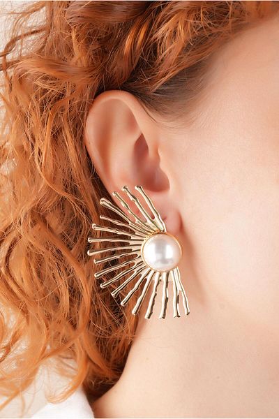 Çlk Accessories Premium 35589 Model Sun Earrings - Pearl Plate