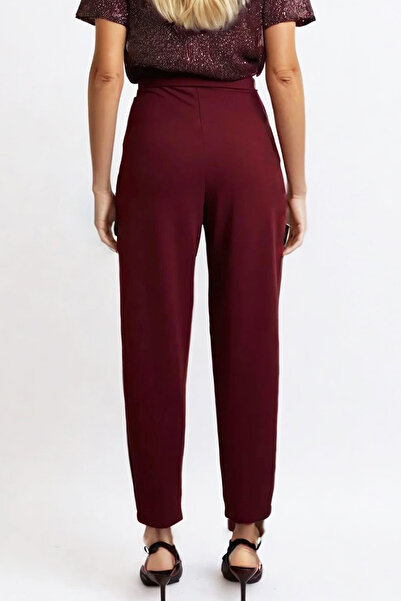 VAGGON Women's Burgundy High Waist Carrot Pants