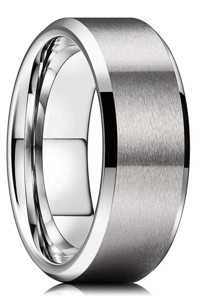 Takı Dükkanı 8mm cornered flat model unisex women men steel wedding band ring cl31