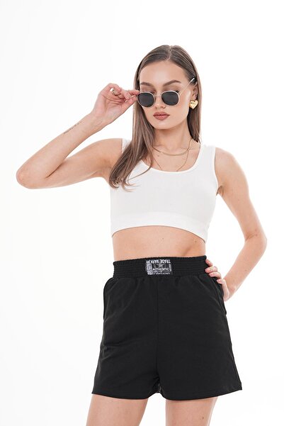 ŞİMAL Women's Crest Detailed Combed Cotton Shorts 250060   -