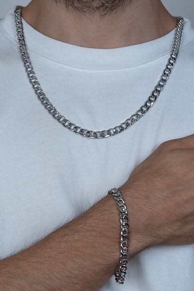 Takı Dükkanı 8mm Thick Gourmet Men's Steel Necklace and Bracelet Chain Set Eck18T