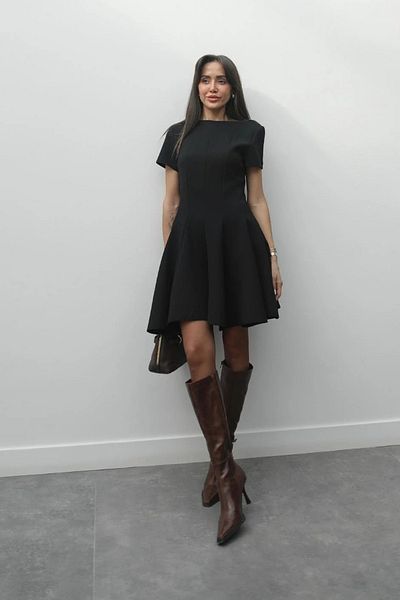 Sorridi Black Flounced Short Sleeve Dress