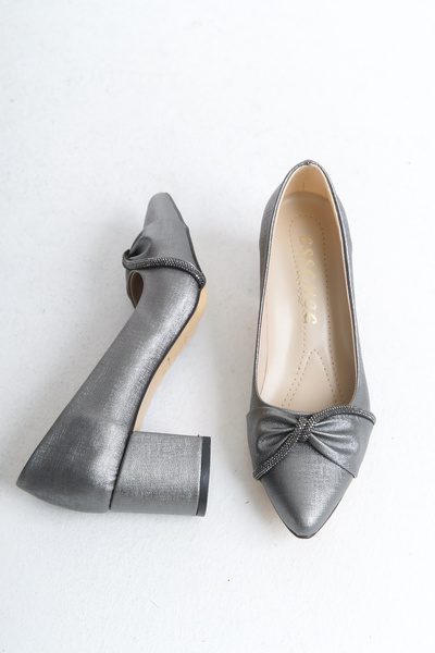 Deri Expres Women's Thick Heeled Pointed Toe Classic Stone Evening Dress Shoes