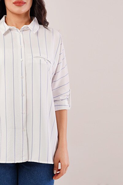 Hipo Trend Blue Striped Sleeve Folded Shirt