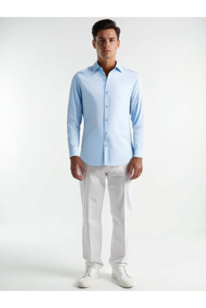 Todth 2'li Paket Kolay Ütülenebilen Dört Mevsim Modern Fit Yumuşak Dokulu Mavi Ve Gri Düz Gömlek