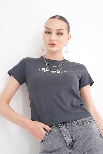 ŞİMAL Tricou de damă cu decolteu rotund cu text imprimat pe față 250104   -