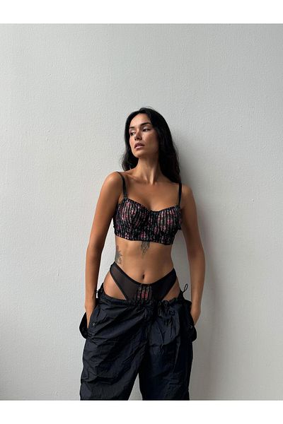 Cansoy Set sutien negru fără capac cu imprimeu floral (693T)