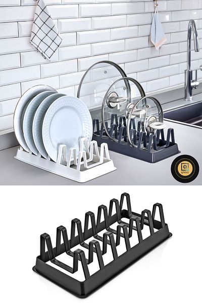 QNİAY Pot Lid Organizer 6 Compartments Pot Lid Plate Organizer Organizer Rack in Cabinet Q90