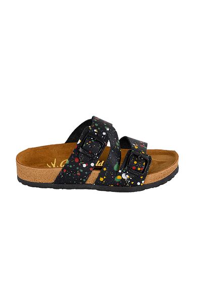 Moosefield Genuine Leather Printed Black Women's Slippers