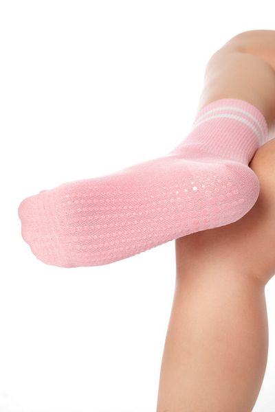 SAYSEZ Bamboo Women's Anti-Slip Sole Silicone Print Pilates Yoga Fitness Dance Activity Pink Tennis Sock
