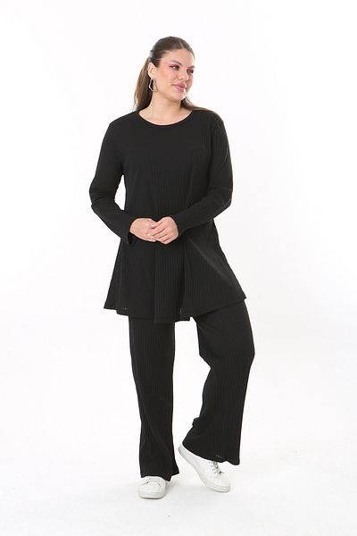 Şans Set pantaloni bluză neagră de mărime mare pentru femei 65N37701