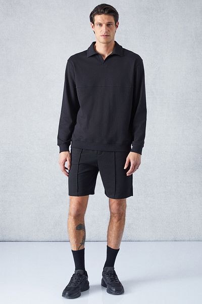 GRIMELANGE Bugatti Men's Polo Collar Long Sleeve Relaxed Fit Black Sweatshirt