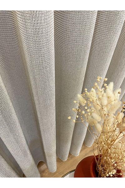Brillant Beige-Gray Color Modern Textured Knitted 1/3 Sik Pleat Tulle Curtain