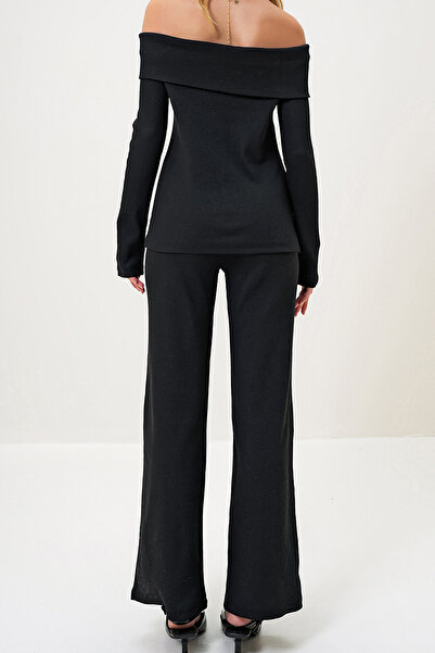 VAGGON Women's Black Madonna Collar Camisole Blouse and Pants Set