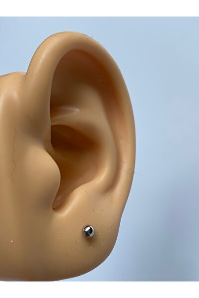 kurukafagift Erkek Top Küpe Tek Gümüş Renk Tek Adet