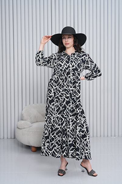 Miss Dünya Lissa Дамска дълга тъкана рокля с яка и копчета