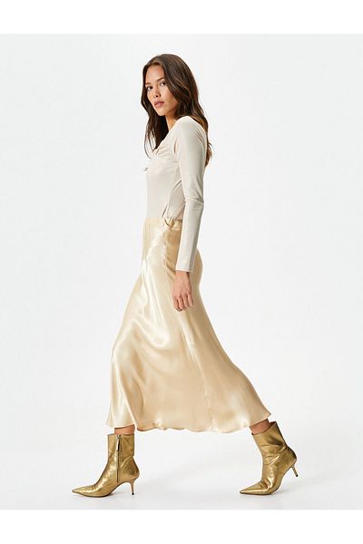 Koton A-Linie Midi-Satin-Rock mit Standard-Taille