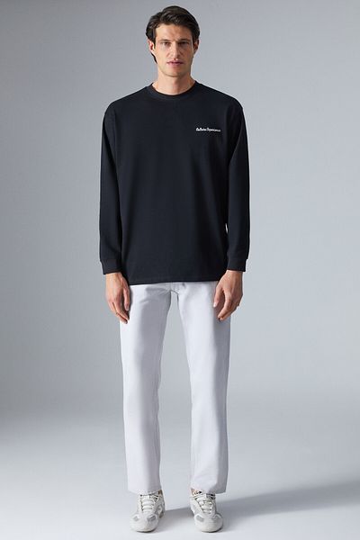 GRIMELANGE Handel Men's Comfort Fit Long Sleeve Black T-Shirt