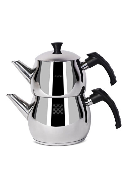 Serenk إبريق شاي تركي تقليدي، إبريق شاي مزدوج من الفولاذ المقاوم للصدأ، موقد