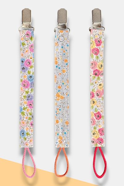 JMB Just My Baby Pacifier Strap - 3 Pieces - Colorful - Flower Figured