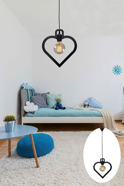 Nurnivus Modern Young Baby and Children's Room - Heart Single Wooden Chandelier, Rustic Decorative Ceiling Lamp