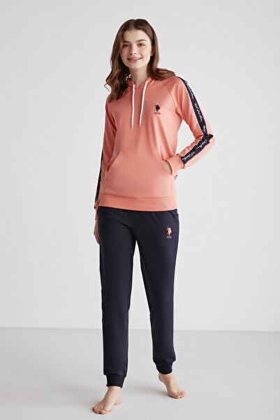 U.S. Polo Assn. U.S. Polo Assn. 16946 Set de pijamale cu mânecă lungă cu glugă pentru femei - Somon