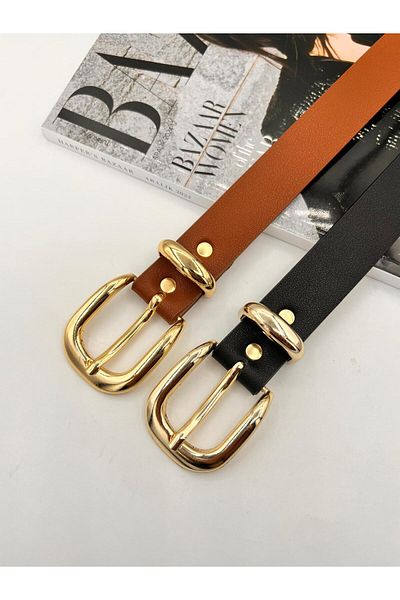 MODAM HİFA Pachet de 2 Curea de bază cu cataramă aurie pentru femei Curea pentru pantaloni Curea pentru rochie Curea pentru cămașă Curea pentru haină