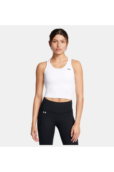 Under Armour Women's Sleeveless Slim Fit Plain Model Crop White Tank Top 1388648 -100
