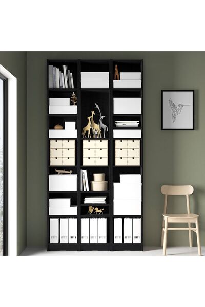 IKEA kitaplık, siyah meşe görünümlü, 120x28x237 cm