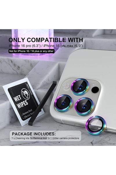 AWH Compatible for iPhone 16 Pro/Pro Max Camera Lens Protector, 9H Tempered Glass, Colorful