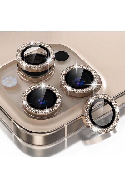 AWH iPhone 16 Pro/Pro Max Camera Lens Protector Bling, 9H Tempered Glass, Glitter-Titanium Desert