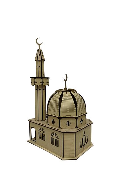 14lazerkesim Wooden Mosque Model - Large, Maple Wood Pattern
